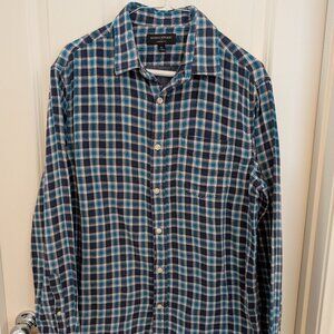 Men's Banana Republic, Long Sleeve, Plaid Standard Fit, Navy Blue, Teal, Medium
